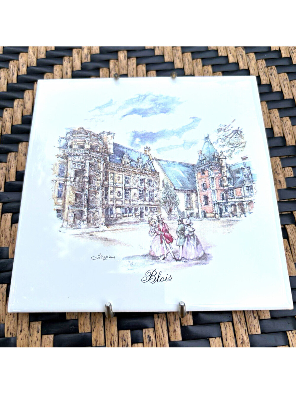 Glossy Square Ceramic Decorative Tile Scenic Architecture City Scene "Blois"